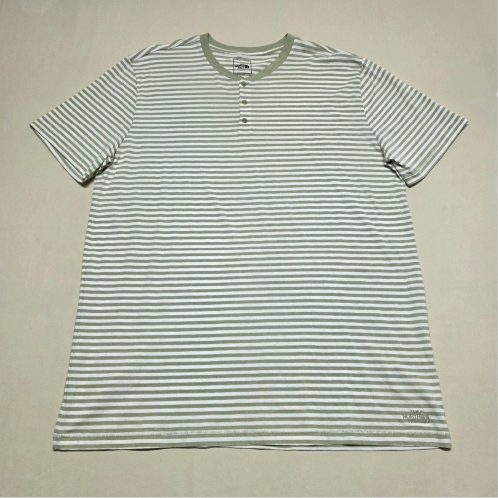 The North Face Men XL Henley T-Shirt Sage Green White Striped Pullover Reg Fit